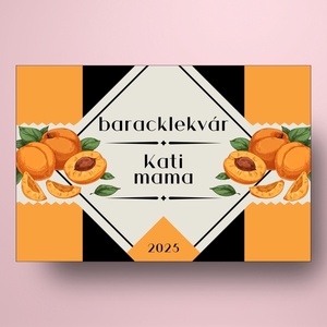 Baracklekvár - öntapadós üveg címke - kézzel illusztrált barackokkal - élelmiszer - lekvár - Meska.hu