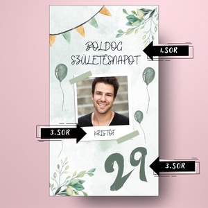 Születésnapi öntapadós üveg címke - zöld alapon festett lufikkal - élelmiszer - alkoholos italok - Meska.hu