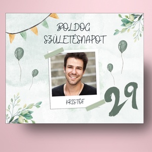 Születésnapi öntapadós üveg címke - zöld alapon festett lufikkal - élelmiszer - alkoholos italok - Meska.hu