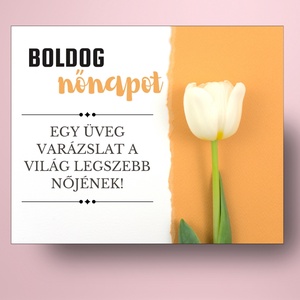 Nő napi üveg címke - narancssárga alapon fehér tulipánnal - élelmiszer - alkoholos italok - Meska.hu
