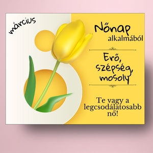 Nő napi üveg címke - sárga tulipánnal - élelmiszer - alkoholos italok - Meska.hu
