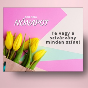 Nő napi üveg címke - színes alapon sárga tulipáncsokorral - élelmiszer - alkoholos italok - Meska.hu