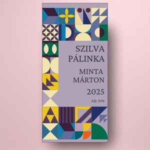 Szilva pálinka - öntapadós üveg címke - geometrikus patchwork mintával - élelmiszer - alkoholos italok - Meska.hu