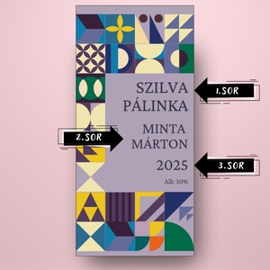 Szilva pálinka - öntapadós üveg címke - geometrikus patchwork mintával - élelmiszer - alkoholos italok - Meska.hu