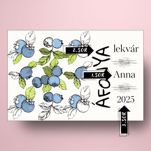 Áfonyalekvár - öntapadós üveg címke - kézzel rajzolt színes áfonyákkal  - élelmiszer - lekvár - Meska.hu