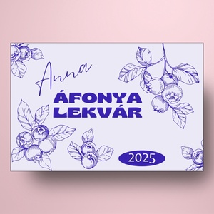 Áfonyalekvár - öntapadós üveg címke - kék alapon rajzolt áfonyákkal - élelmiszer - lekvár - Meska.hu