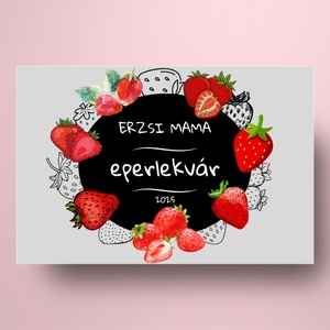 Eperlekvár - öntapadós üveg címke - modern eper rajzokkal  - élelmiszer - lekvár - Meska.hu