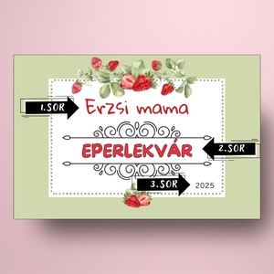 Eperlekvár - öntapadós üveg címke - zöld alapon eper rajzokkal - élelmiszer - lekvár - Meska.hu