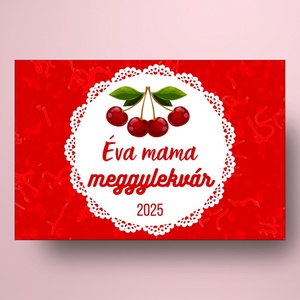 Meggylekvár - öntapadós üveg címke - meggy motívum csipke díszítéssel - élelmiszer - lekvár - Meska.hu