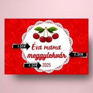 Meggylekvár - öntapadós üveg címke - meggy motívum csipke díszítéssel - élelmiszer - lekvár - Meska.hu