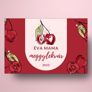 Meggylekvár - öntapadós üveg címke - meggyminta vízfesték textúrával - élelmiszer - lekvár - Meska.hu