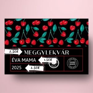 Meggylekvár - öntapadós üveg címke - fekete alapon meggyekkel és információs blokkal - élelmiszer - lekvár - Meska.hu