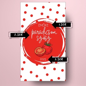 Paradicsomszósz - öntapadós üveg címke - pöttyös alapon festett paradicsommal - élelmiszer - szósz & mártogatós - Meska.hu