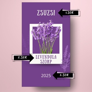 Levendulaszörp - öntapadós üveg címke - fehér keretben levendulával - élelmiszer - szörp - Meska.hu