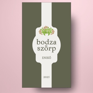 Bodzaszörp - öntapadós üveg címke - sötétzöld alapon szalaggal - élelmiszer - szörp - Meska.hu