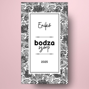 Bodzaszörp - öntapadós üveg címke -  fekete-fehér rajzolt bodzákkal - élelmiszer - szörp - Meska.hu