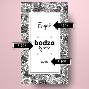 Bodzaszörp - öntapadós üveg címke -  fekete-fehér rajzolt bodzákkal - élelmiszer - szörp - Meska.hu