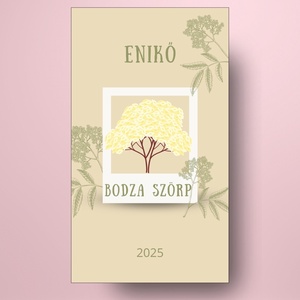 Bodzaszörp - öntapadós üveg címke -  fehér keretben bodzával - élelmiszer - szörp - Meska.hu