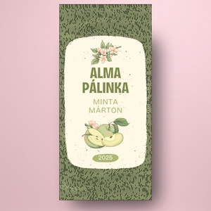 Alma pálinka - öntapadós üveg címke - vékony vonalas alapon zöld almával - élelmiszer - alkoholos italok - Meska.hu