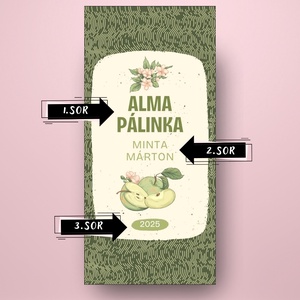 Alma pálinka - öntapadós üveg címke - vékony vonalas alapon zöld almával - élelmiszer - alkoholos italok - Meska.hu