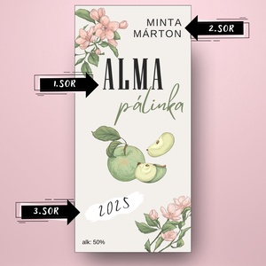 Alma pálinka - öntapadós üveg címke - virágokkal és rajzolt zöld almával - élelmiszer - alkoholos italok - Meska.hu