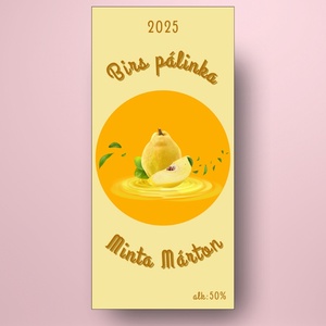 Birs pálinka - öntapadós üveg címke - egész és szelet birs fotóval  - élelmiszer - alkoholos italok - Meska.hu