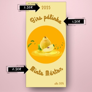 Birs pálinka - öntapadós üveg címke - egész és szelet birs fotóval  - élelmiszer - alkoholos italok - Meska.hu