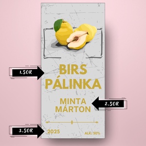 Birs pálinka - öntapadós üveg címke - geometrikus birsekkel - élelmiszer - alkoholos italok - Meska.hu