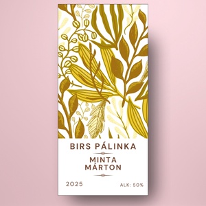 Birs pálinka - öntapadós üveg címke - rajzolt botanikai elemekkel - élelmiszer - alkoholos italok - Meska.hu