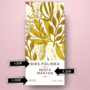Birs pálinka - öntapadós üveg címke - rajzolt botanikai elemekkel - élelmiszer - alkoholos italok - Meska.hu