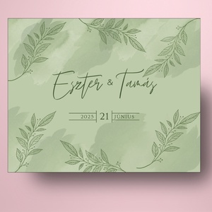 Esküvői öntapadós üveg címke - zöld alapon levélmintákkal - esküvő - emlék & ajándék - köszönőajándék - Meska.hu