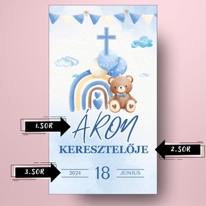 Keresztelőre való öntapadós üveg címke - kék alapon macival és szivárvánnyal - játék & sport - keresztelőajándékok - Meska.hu