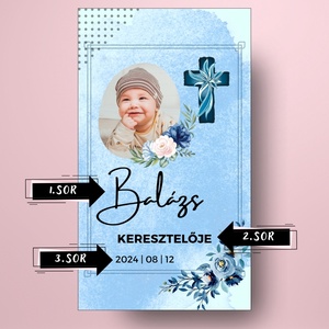 Keresztelőre való öntapadós üveg címke - kék alapon virágokkal - játék & sport - keresztelőajándékok - Meska.hu