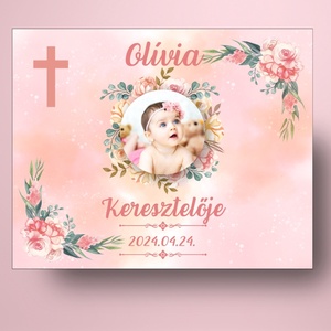 Keresztelőre való öntapadós üveg címke - rózsaszín alapon rózsákkal - játék & sport - keresztelőajándékok - Meska.hu