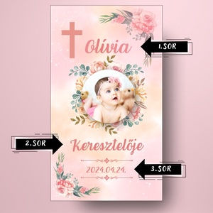 Keresztelőre való öntapadós üveg címke - rózsaszín alapon rózsákkal - játék & sport - keresztelőajándékok - Meska.hu