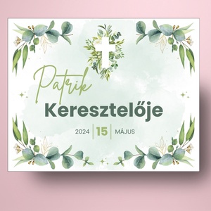 Keresztelőre való öntapadós üveg címke - zöld alapon levél csokrokkal  - játék & sport - keresztelőajándékok - Meska.hu