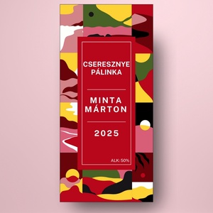 Cseresznye pálinka - öntapadós üveg címke - absztrakt geometrikus mintával  - élelmiszer - alkoholos italok - Meska.hu