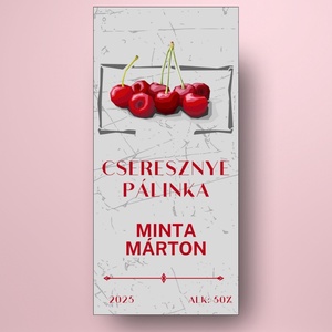 Cseresznye pálinka - öntapadós üveg címke - geometrikus cseresznyékkel - élelmiszer - alkoholos italok - Meska.hu
