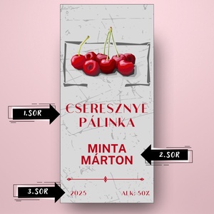 Cseresznye pálinka - öntapadós üveg címke - geometrikus cseresznyékkel - élelmiszer - alkoholos italok - Meska.hu
