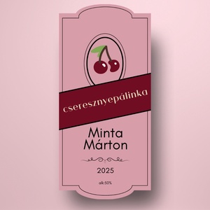 Cseresznye pálinka - öntapadós üveg címke - klasszikus stílusú - élelmiszer - alkoholos italok - Meska.hu