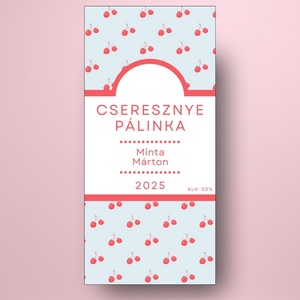 Cseresznye pálinka - öntapadós üveg címke - sok kicsi cseresznyével  - élelmiszer - alkoholos italok - Meska.hu