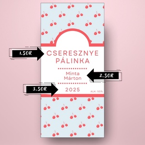 Cseresznye pálinka - öntapadós üveg címke - sok kicsi cseresznyével  - élelmiszer - alkoholos italok - Meska.hu
