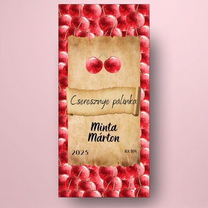 Cseresznye pálinka - öntapadós üveg címke - textúrált cseresznyékkel - élelmiszer - alkoholos italok - Meska.hu