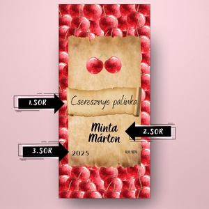 Cseresznye pálinka - öntapadós üveg címke - textúrált cseresznyékkel - élelmiszer - alkoholos italok - Meska.hu
