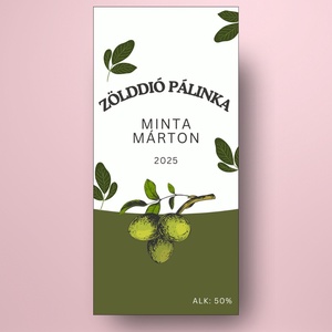 Zölddió pálinka - öntapadós üveg címke - levelekkel és zölddióval - élelmiszer - alkoholos italok - Meska.hu