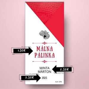 Málna pálinka - öntapadós üveg címke - textúrált háromszöggel - élelmiszer - alkoholos italok - Meska.hu