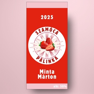 Szamóca pálinka - öntapadós üveg címke - egyszerű szamóca grafikával - élelmiszer - alkoholos italok - Meska.hu