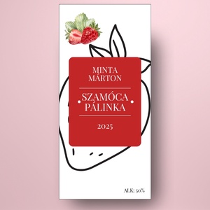 Szamóca pálinka - öntapadós üveg címke - fekete-fehér alappal és szögletes fókuszponttal - élelmiszer - alkoholos italok - Meska.hu