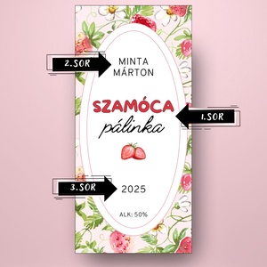 Szamóca pálinka - öntapadós üveg címke - kézzel rajzolt szamócákkal - élelmiszer - alkoholos italok - Meska.hu