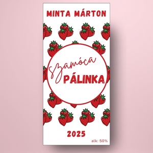 Szamóca pálinka - öntapadós üveg címke - kis piros rajzolt szamócákkal - élelmiszer - alkoholos italok - Meska.hu